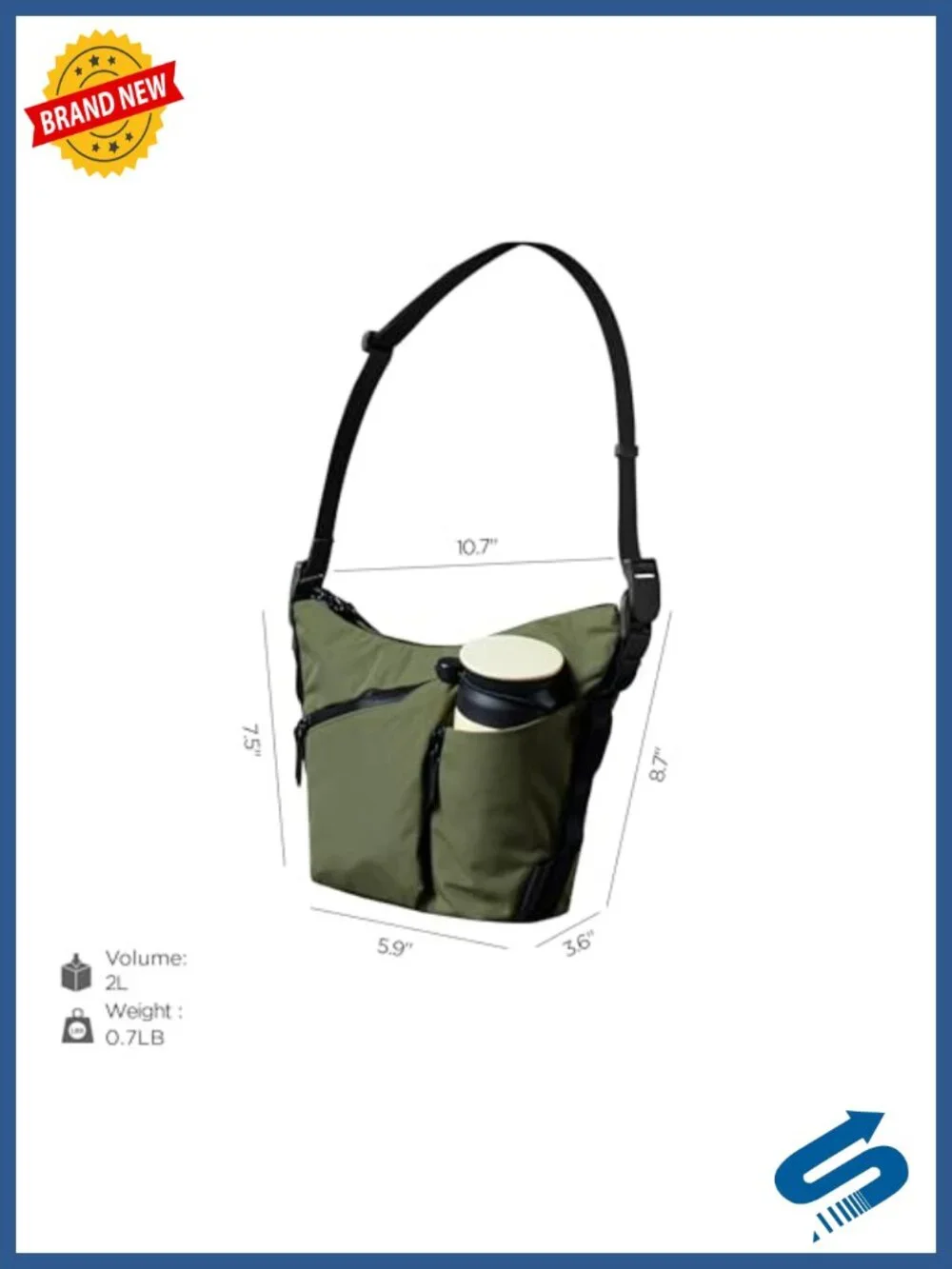 Compact 2L EDC Sling Bag with Key Tether, Expandable Bottle Pocket, YKK
